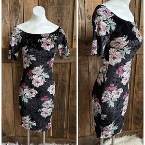 Velvet Floral Black Off The Shoulder Dress